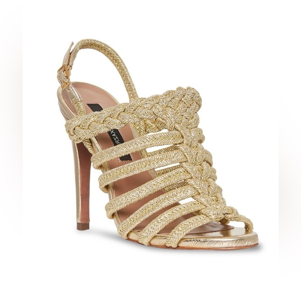 BCBGMAXAZRIA Gold Strappy Stiletto Heels